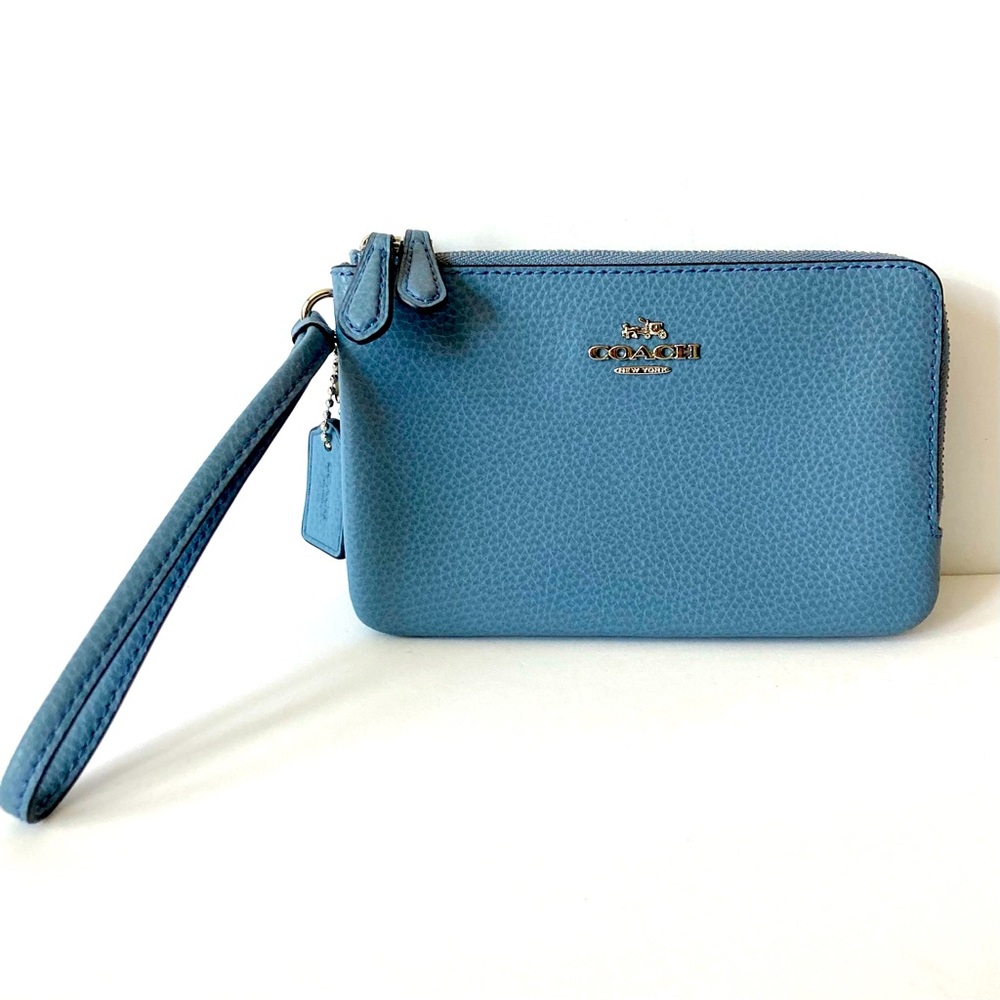 Coach Denim Blue Leather Double Zip Wristlet 87590